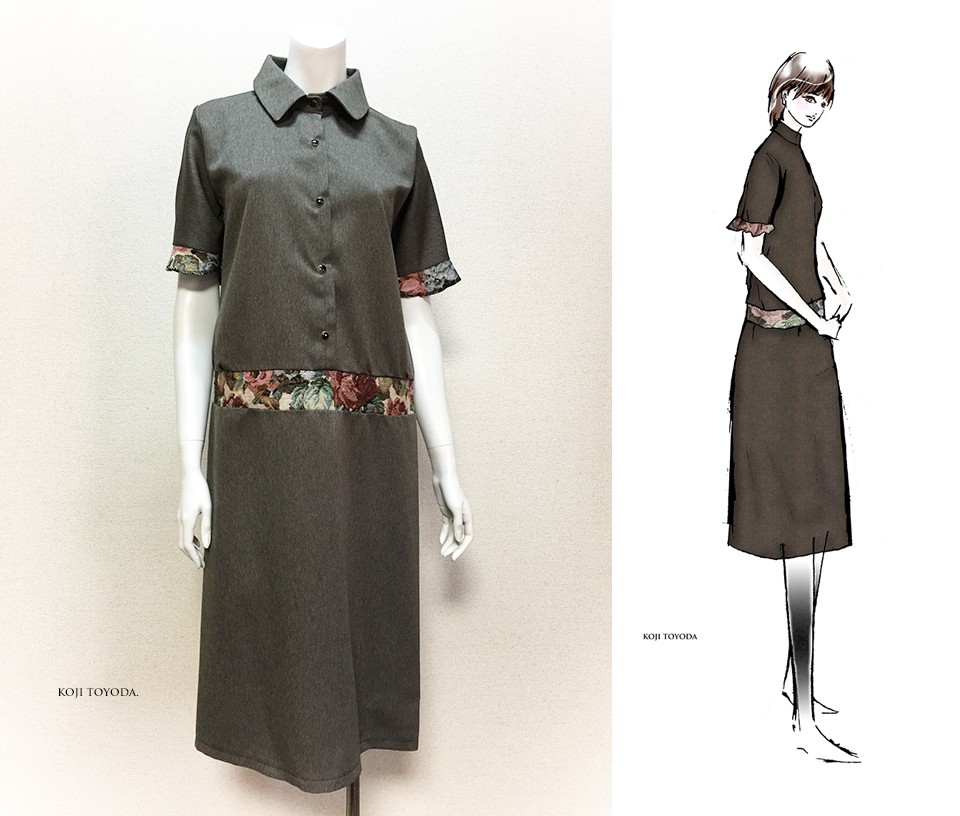 【1点もの・デザイン画付き】ゴブラン織り切り替えアッシュグレーワンピース（KOJI TOYODA）