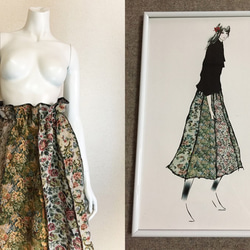 【1点もの・デザイン画付き】ゴブラン織りハイウエスト8枚接ぎスカート（KOJI TOYODA） 2枚目の画像