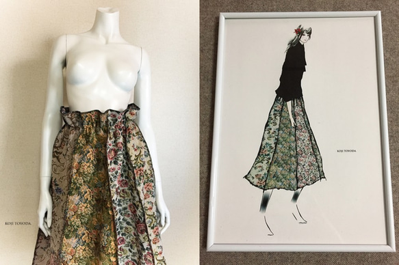 【1点もの・デザイン画付き】ゴブラン織りハイウエスト8枚接ぎスカート（KOJI TOYODA） 2枚目の画像