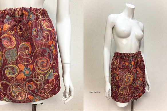 【1点もの・デザイン画付き】ゴブラン織り膝上光沢スカート（KOJI TOYODA） 4枚目の画像