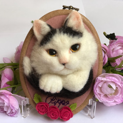 羊毛フェルト　オーダー　猫　顔＋上半身半立体 うたげさん🐈 ＊ オーダー猫さん・No.72 凛々しいお顔立ちの
