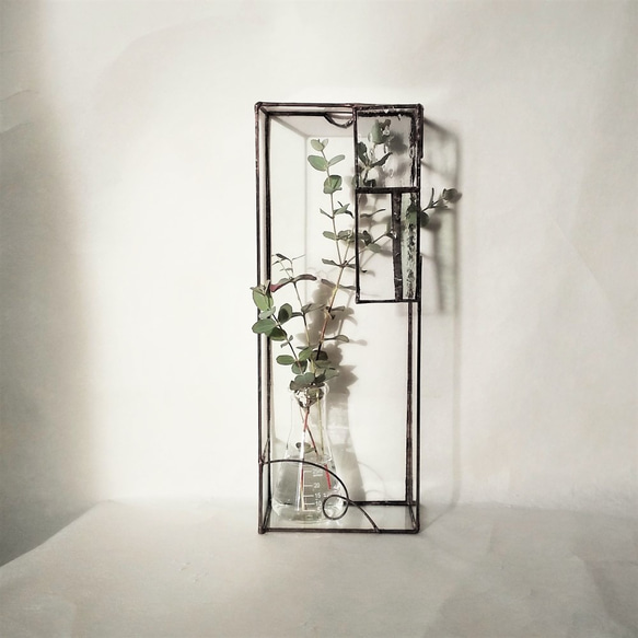 「Botanical Box-b」　ガラス花器　壁掛け　卓上 1枚目の画像