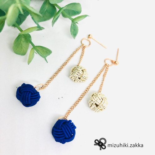 水引ピアスorイヤリング♡玉結び＋チェーン♡*ご縁を結ぶ水引* ピアス