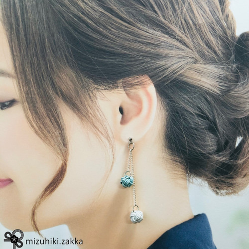 水引ピアスorイヤリング♡玉結び＋チェーン♡*ご縁を結ぶ水引
