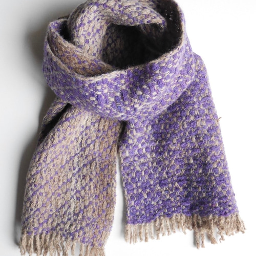 ホームスパンマフラー(紫色とナチュラル)