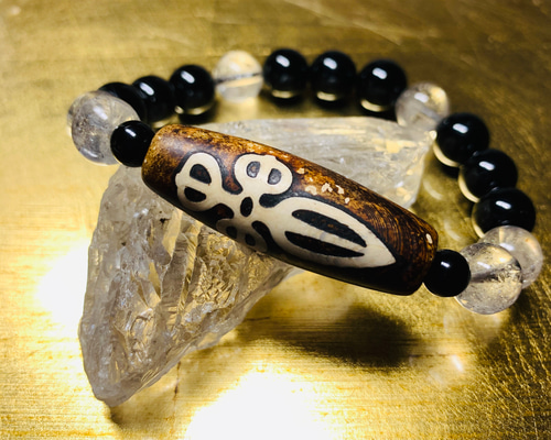 金剛杵天珠☆破邪に最強☆モリオンandハーキマーダイヤモンド☆ブレス