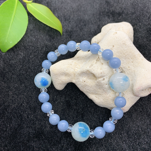希少　高品質　グラノブラスチック　ブルーラインクォーツ　ブレスレット　天然石 希少石☆ グラノブラスチック・ブルーラインクォーツ☆クォーッ