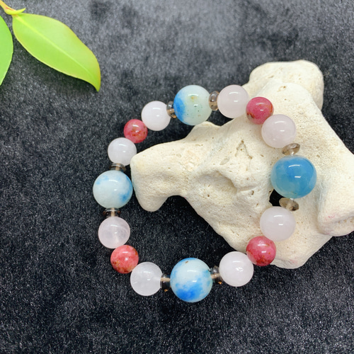 希少　高品質　グラノブラスチック　ブルーラインクォーツ　ブレスレット　天然石 希少高品質グラノブラスチックブルーラインクォーツブレスレット天然石