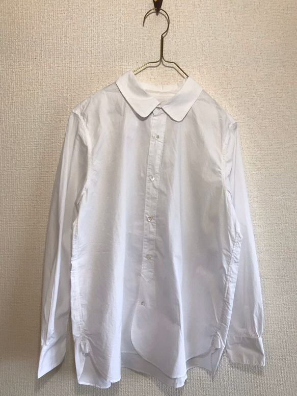 《Re:born》コットン　ラウンドカラーシャツ　【ホワイト】 1枚目の画像