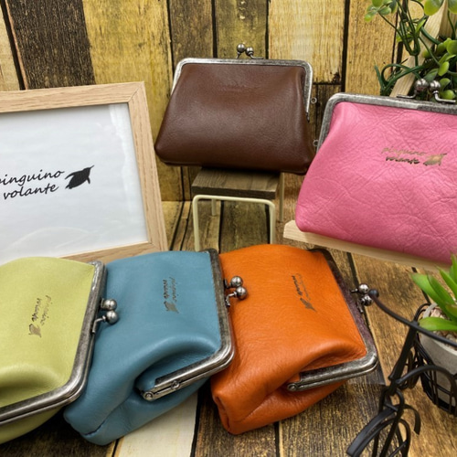 姫路レザー】親子がま口（小） ブラウン 小物入れ 小銭入れ カード入れ