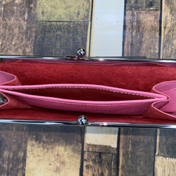 【姫路レザー】がま口財布仕様　ピンク　小物入れ　がま口　仕切り付き　革　本革　カスタマイズOK商品 3枚目の画像