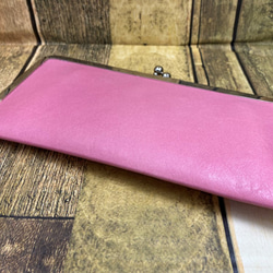 【姫路レザー】がま口財布仕様　ピンク　小物入れ　がま口　仕切り付き　革　本革　カスタマイズOK商品 4枚目の画像
