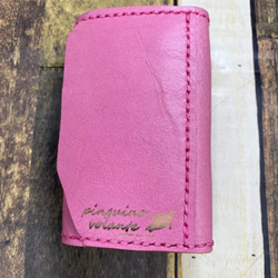 【姫路レザー】キーケース　カード入れ付き　ピンク　革　本革　カスタマイズOK商品 2枚目の画像