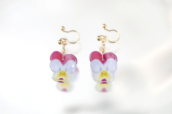 ビオラのイヤリング・ピアス / パープル＆イエロー 3枚目の画像
