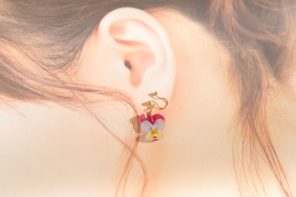 ビオラのイヤリング・ピアス / パープル＆イエロー 4枚目の画像