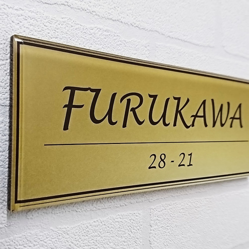 屋外対応】ゴールドベース和風テイストなアクリル表札＊透明4辺45度
