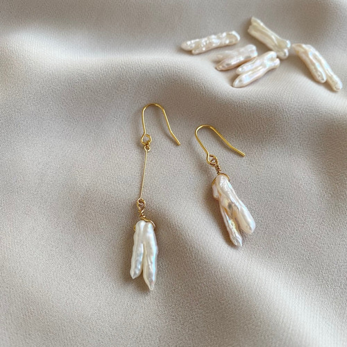 小枝＊淡水パールのアシンメトリーピアス/イヤリング ピアス（フック 