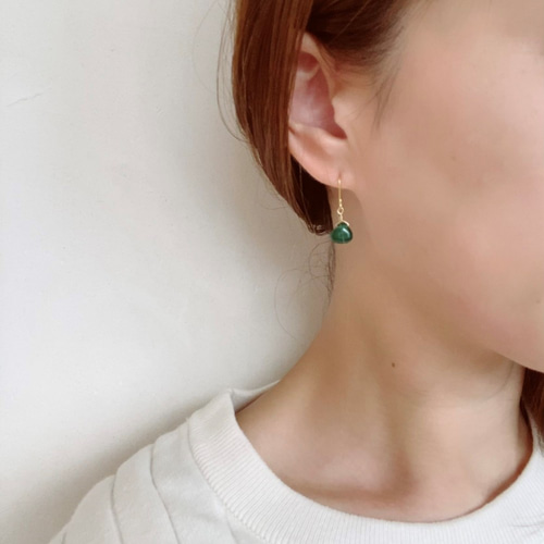 グリーンオニキスのぷっくりマロンピアス/イヤリング ピアス