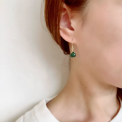 グリーンオニキスのぷっくりマロンピアス/イヤリング ピアス