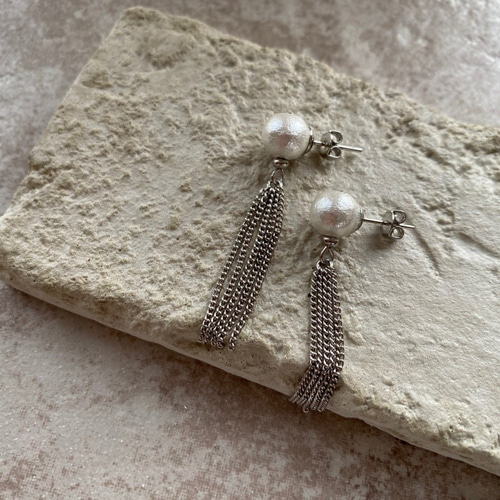 タッセルチェーン付コットンパール ピアス/イヤリング ピアス 