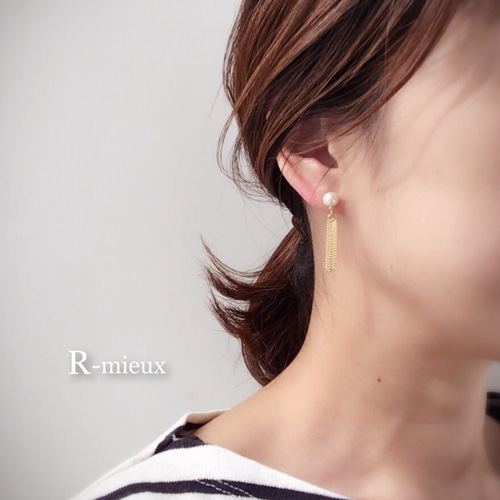 mini☆タッセルチェーン付コットンパールピアス/イヤリング ピアス 