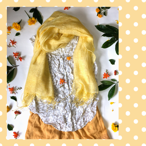 クチナシ染めシルクコットンストール クチナシ染めシルクコットンストール