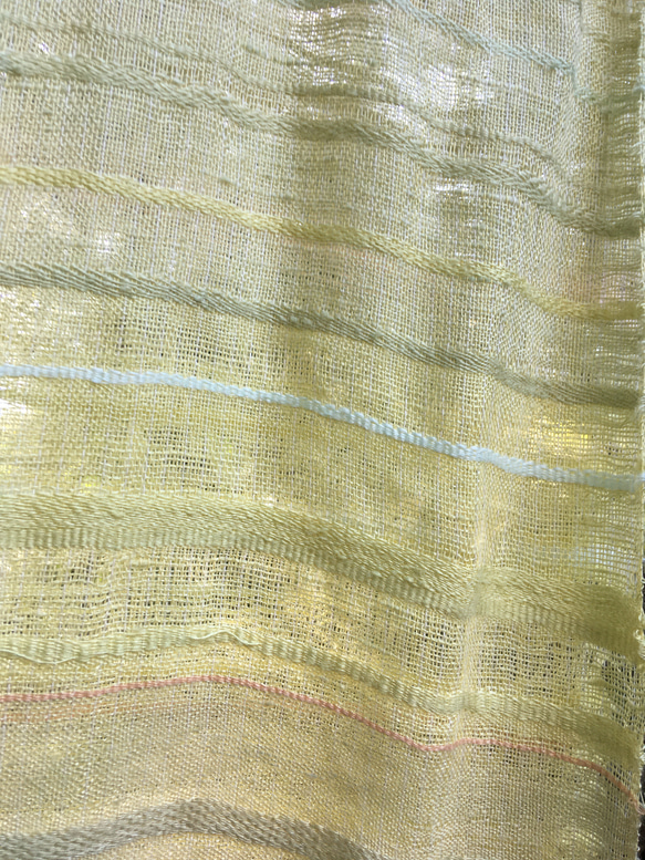 花野-草木染め手織りストール（シルクとコットン）＜29cm幅＞春草のみどりと梅や桜のピンク 3枚目の画像