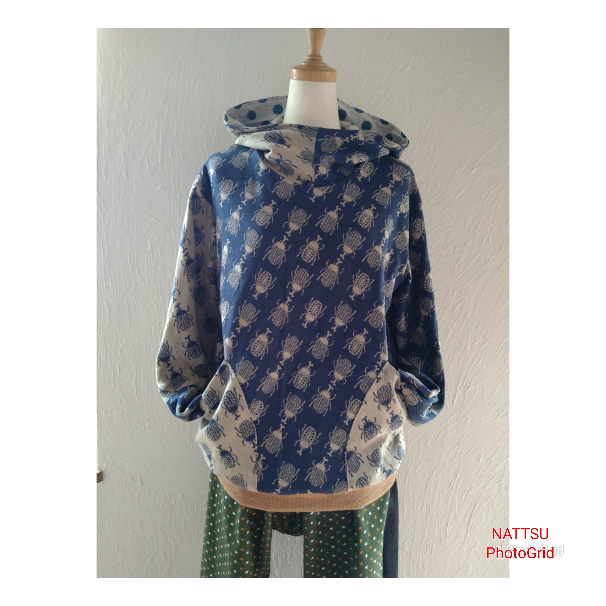 カブトムシ柄☆良質maffon生地使用パーカー☆