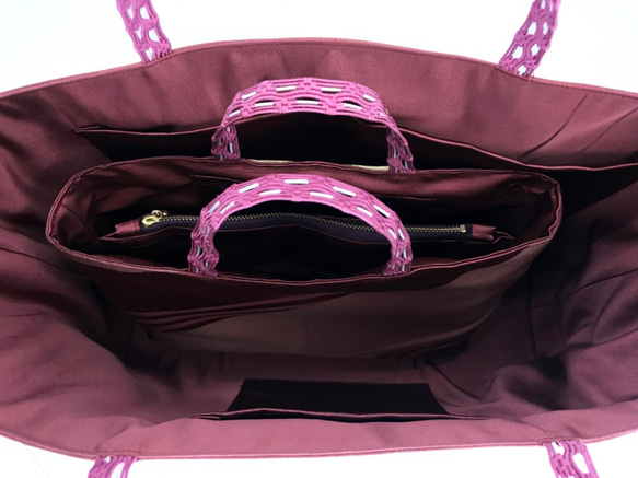 ハンドメイド 帯バッグ リメイク着物帯 帯締め サブバッグ 帯トートバッグ バッグインバッグSET 5枚目の画像