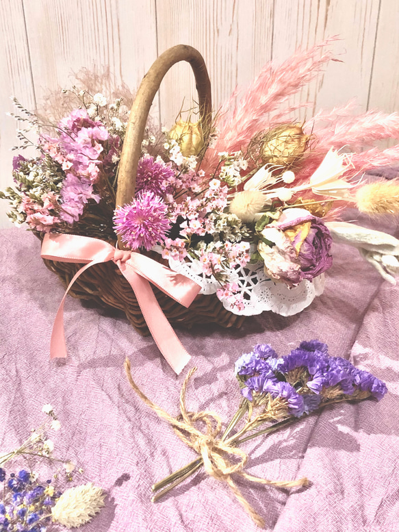 ドライフラワー ♡ミニ bouquet＊＊小さなフラワーブーケとバスケットの可愛い♪♪♪セット 1枚目の画像