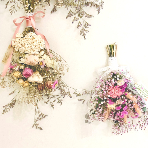 ドライフラワースワッグブーケ＊ナチュラルピンクな可愛い♡bouquet