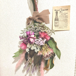 ロマンスピンク＊＊＊ドライフラワースワッグ＊ブーケ　プロテアandセルリアbouquet 1枚目の画像