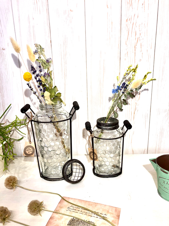 ドライフラワー+アンティーク風のガラス瓶アート＊ <瓶大サイズ