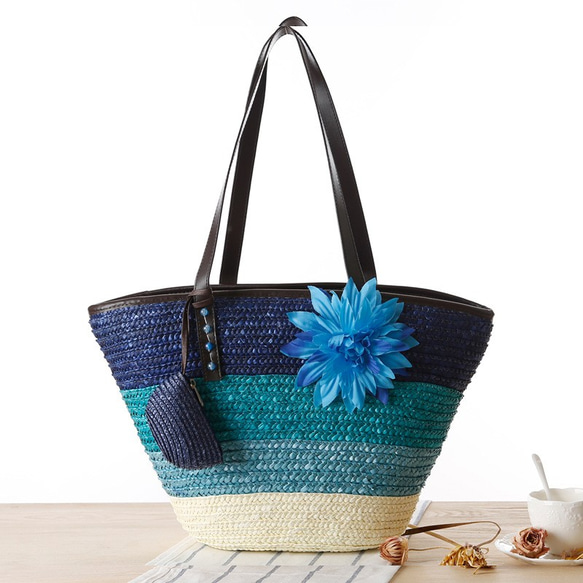 手織りの青い花ワンショルダーレディースバッグ 1枚目の画像