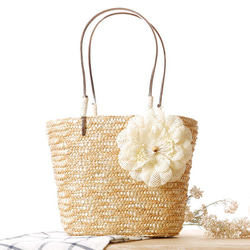 白い花のファッション織りハンドバッグ 1枚目の画像