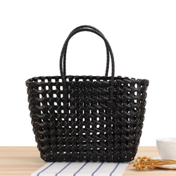 手織りの黒いショッピングトートバッグ 1枚目の画像