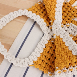 綿ロープ織り黄色パターンハンドバッグ 4枚目の画像