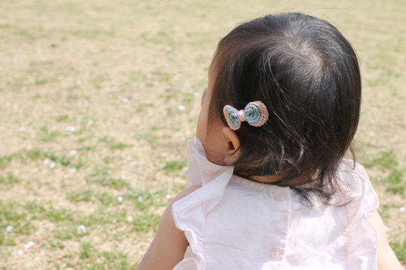 ベビーヘアクリップ＆バンド（１個）／　ハンドメイドニット 5枚目の画像