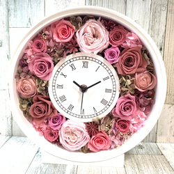 ◆オーダーメイド彫刻◆受注制作◆　プリザーブドフラワー 花時計　ピンク　新築祝い　結婚祝い　両親贈呈品　記念日 1枚目の画像