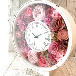 ◆オーダーメイド彫刻◆受注制作◆　プリザーブドフラワー 花時計　ピンク　新築祝い　結婚祝い　両親贈呈品　記念日 3枚目の画像