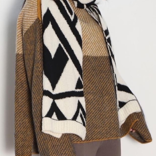 保温性抜群 幾何学模様のふわふわスリムマフラー(カラフル1)】 ベビー