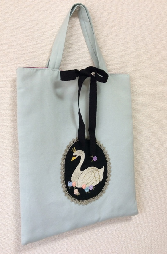 白鳥刺繍＊ 手刺繍のサブバッグ ハンドバッグ きむえみ 通販 4642530