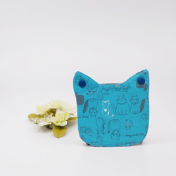 猫型マスクケース&同柄ティッシュケースのセット　青い猫ちゃん 1枚目の画像