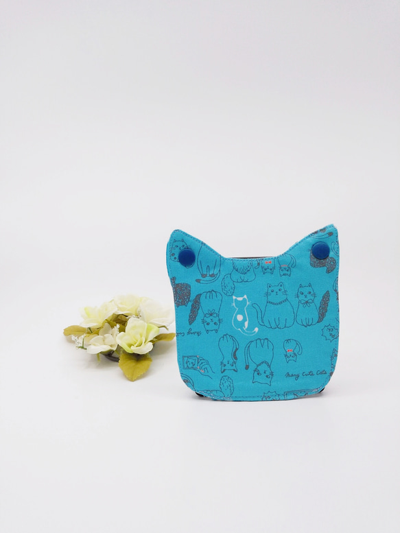 猫型マスクケース&同柄ティッシュケースのセット　青い猫ちゃん 1枚目の画像