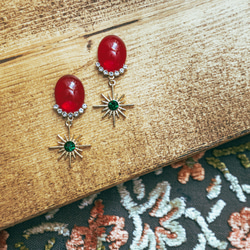 New「 Dress code 」イヤリング/ピアス 赤×緑 *チェリーレッド・大ぶり