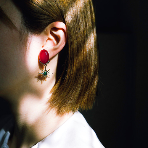 New「 Dress code 」イヤリング/ピアス 赤×緑 *チェリーレッド・大ぶり