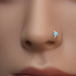 ピアスフープ Opal Beads Nose Ring, Nose Hoop, 鼻リング 2枚目の画像