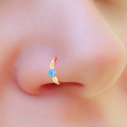 ピアスフープ Opal Beads Nose Ring, Nose Hoop, 鼻リング 3枚目の画像