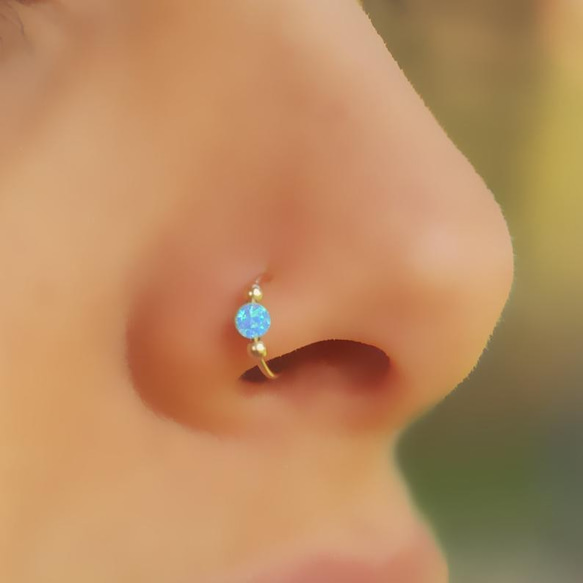 ピアスフープOpal Beads Nose Ring, Nose Hoop, 鼻リング 4枚目の画像