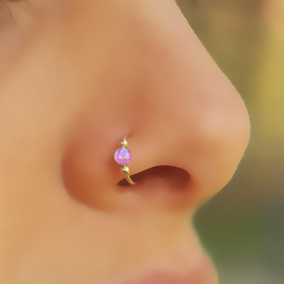 ピアスフープOpal Beads Nose Ring, Nose Hoop, 鼻リング 5枚目の画像